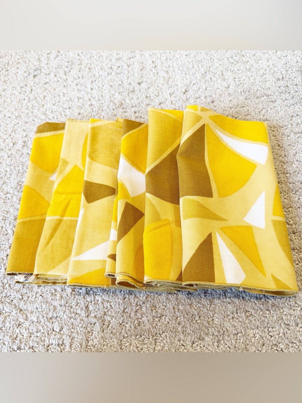 Vera Neumann Gold Yellow Brown Cotton Cloth Napkins 70s Retro Geometric Set of 6